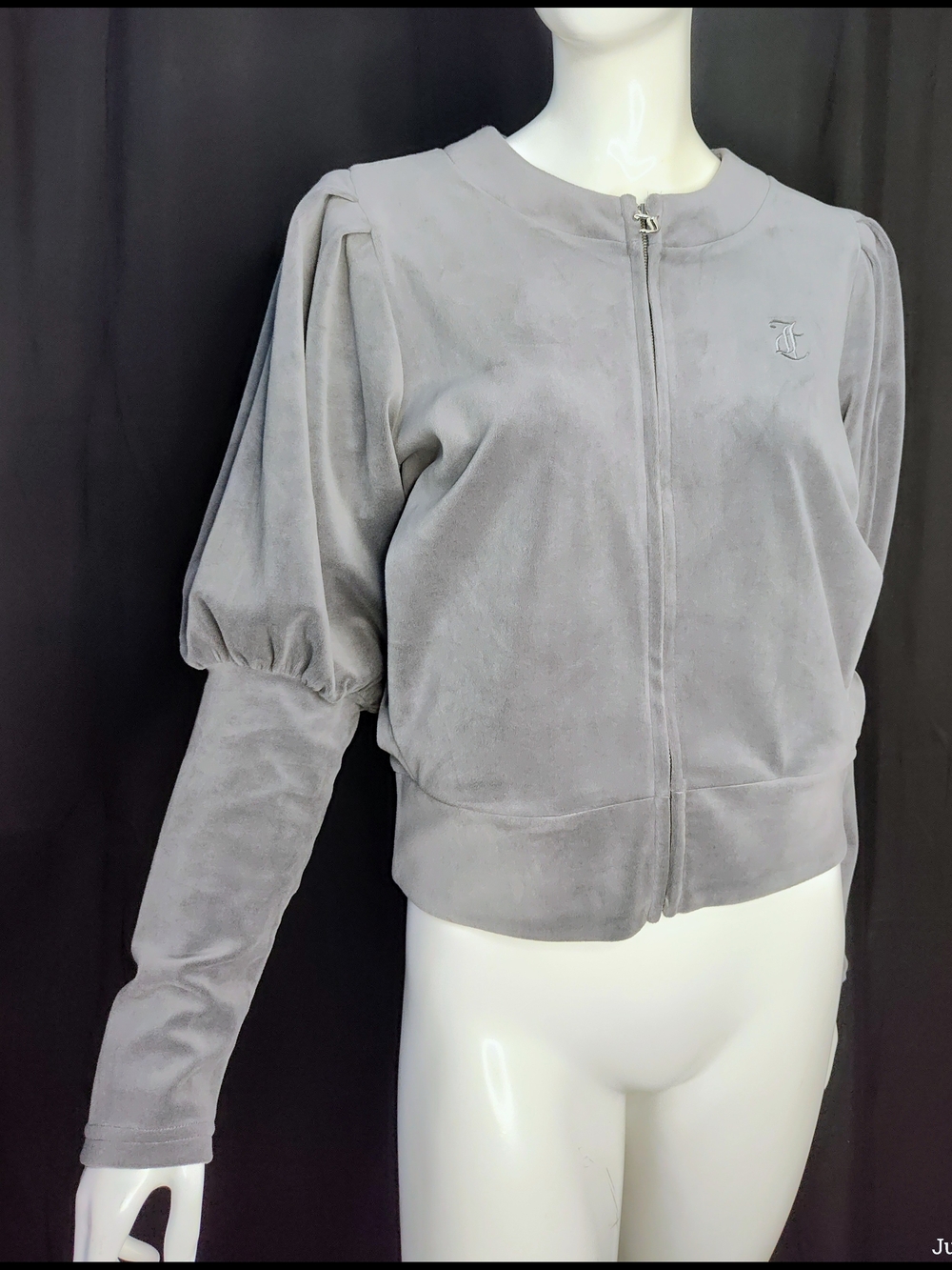 Juicy Couture Gray Zip-Front Puff Sleeve Jacket